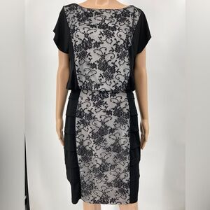 Melrose Side Tiered Lase Stretch Dress Size 8 Black/White Color Like New